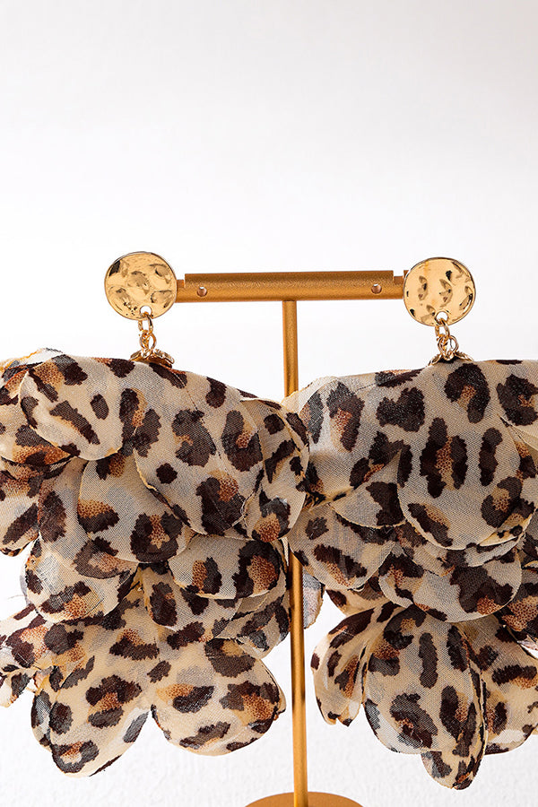 Leopard Print Multi-layered Fabric Floral Earrings