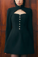 Elegant Long-sleeved Hollowed-out Button-down Slim-fit Mini Dress