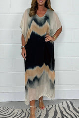 Fashion Tie-dye Casual V-neck Short-sleeved Loose Maxi Dress
