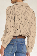 Fashion Hollow Puff Sleeve Casual Lapel Loose Shirt