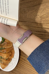 Fashionable Genuine Leather Lychee Pattern Double C Magnetic Buckle Watch Strap