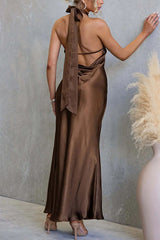 Satin Fashion Halter Backless Slim Elegant Maxi Dress