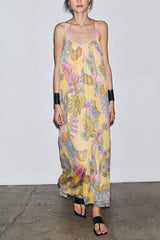 Plant Print Halter Back Loose Holiday Maxi Dress