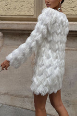 Swaying in The Wind Layered Tassels Wide Neck Long Sleeve H-line Mini Dress