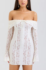 Solid Color Lace Off Shoulder Lace Sexy Slim Mini Dress