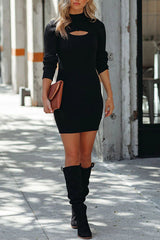 Tatiana Ribbed Open Knit Long Sleeve Mini Dress
