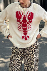Fashion Lobster Print Crew Neck Casual Knitted Sweater