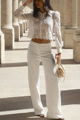 Paris Trends Floral Lace Puff Shoulder  Button Long Sleeve Blouse