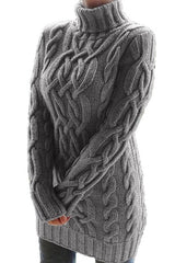 Turtleneck Retro Thick Line Twist Sweater Dress