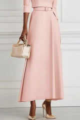 Solid Color Off-the-shoulder Waist-tied Elegant Midi Dress
