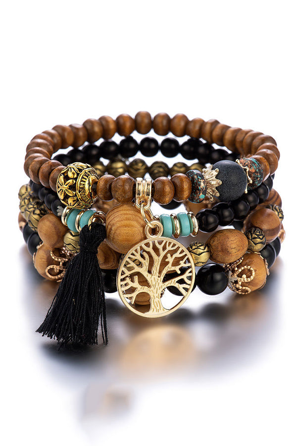 Bohemian Multi-layered Wood Beaded Bracelet