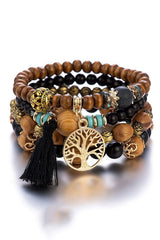 Bohemian Multi-layered Wood Beaded Bracelet