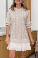 Fashion Loose Round Neck Long Sleeve Knitted Splicing Mini Dress