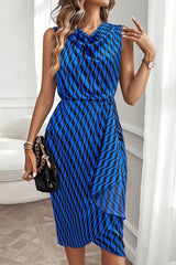 Unique Print Draped Front Neck Asymmetric Hem Mini Dress