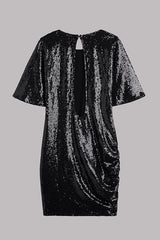 Countdown Celebration Sequin Short Bell Sleeve Open Back Ruched Mini Dress