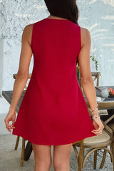 Solid Color Sleeveless Tie Pleated Casual Mini Dress