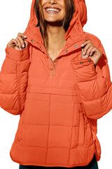 Solid Color Hooded Long-sleeved Loose Pocket Padded Top