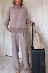 Berner High-Neck Long Sleeve Side Zipper Sweatshirt and Elastic Waist Pocketed Loose Pants Set