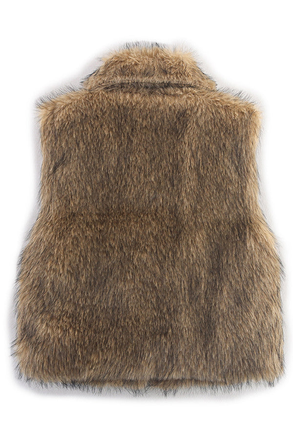 Stylish Collared Sleeveless Short Faux Fur Vest