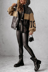 Stylish Denim Knit Long-sleeved Patchwork Hooded Pocket Thickened Jacket