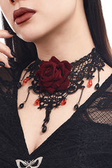 Halloween Vintage Rose Lace Drop Pendant Necklace