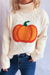 Halloween Pumpkin Knitted Turtleneck Casual Loose Sweater