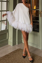 Vegas Living One Shoulder Feather Hem Party Mini Dress