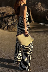 Zebra Print Casual Pocket Wide-leg Pants