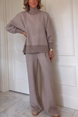 Berner High-Neck Long Sleeve Side Zipper Sweatshirt and Elastic Waist Pocketed Loose Pants Set