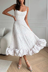 Spotlight Delight Floral Print Flounce Bustier Banquet Party Midi Dress