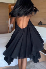 Chiffon Solid Color Halter Backless Irregular Mini Dress
