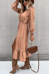 Nisha Dot Button Down Slit Midi Dress