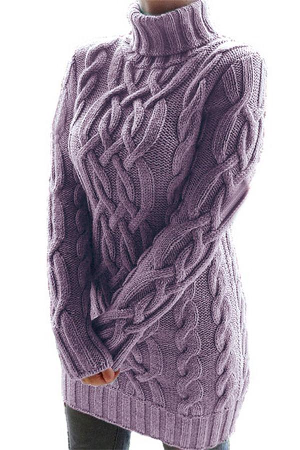 Turtleneck Retro Thick Line Twist Sweater Dress