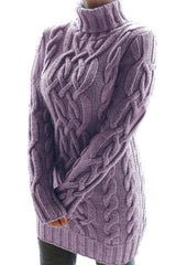 Turtleneck Retro Thick Line Twist Sweater Dress