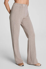 Alfia Ribbed Stand Zipper Neck Long Sleeve Sweatshirt and Button Elastic Waist Pocketed Loose Pants Set