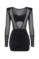 Sexy Mesh See-through Long-sleeved Backless Pleated Rompers