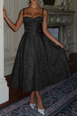 Palace Style Jacquard Fabric Backless Tie Slim Midi Dress