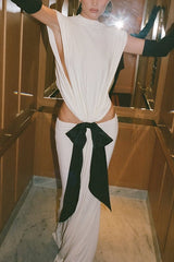 Sexy Open Back Bow Embellished Elegant Fishtail Maxi Dress