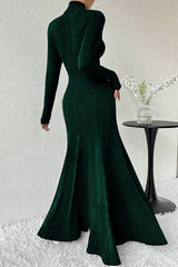 Solid Color High-neck Long-sleeved Slim-fit Fishtail Elegant Maxi Dress
