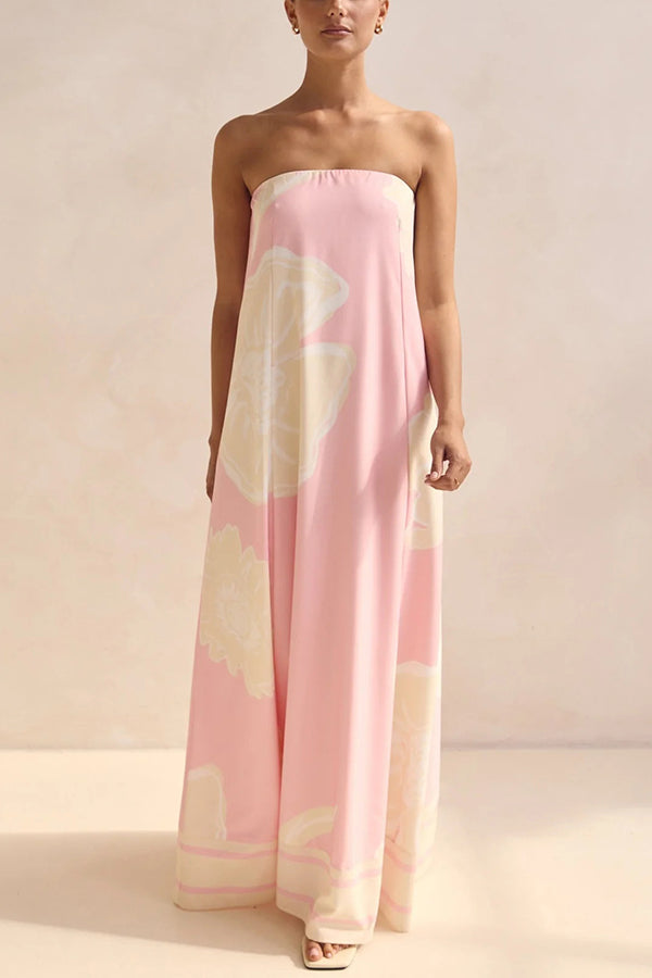 Unique Print Sexy Tube Top Back Zipper Loose Maxi Dress