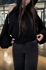 Solid Color Backless Cutout Loose Hooded Casual Sports Sweatshirt