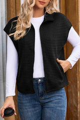 Solid Waffle Sleeveless Zipper Pocket Casual Vest