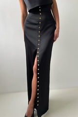 Solid Color Casual Sleeveless Crop Top and Elegant Button-down Maxi Skirt Set