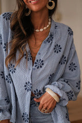 Fashionable Embroidered Floral Casual Long-Sleeved Loose Top
