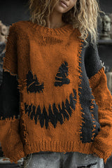 Halloween Print Loose Round Neck Long Sleeve Casual Sweatshirt