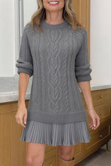 Fashion Loose Round Neck Long Sleeve Knitted Splicing Mini Dress