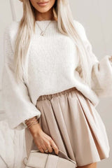 Solid Color Loose Open Back Bow Knitted Casual Sweater