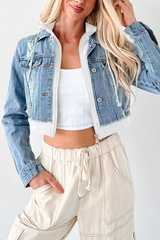 Fashionable Patchwork Hooded Casual Long-sleeved Denim Jacket