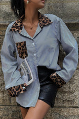 Stylish Striped Leopard Print Patchwork Loose Casual Long-sleeved Shirt