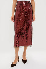 Upper East Chic Sequin Mesh Trim High Rise Slit Pencil Midi Skirt